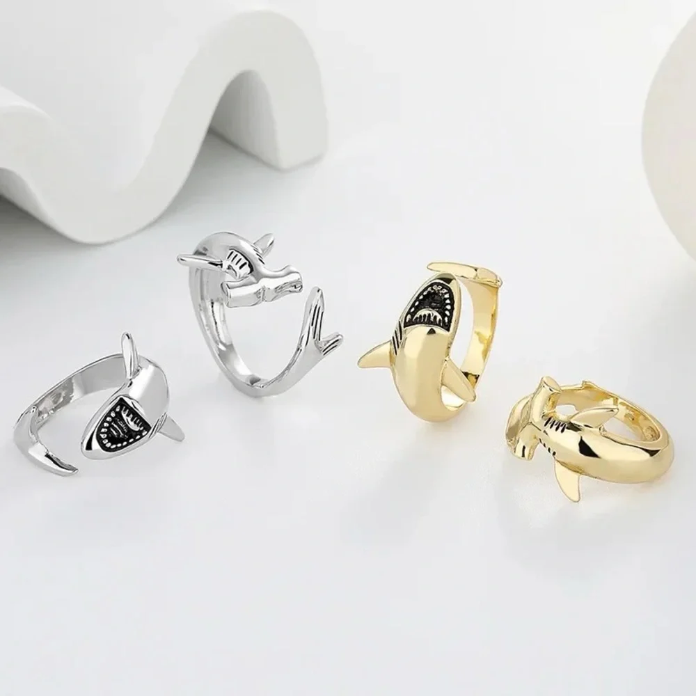 Silver Hammerhead Shark Adjustable Ring with Modern Design